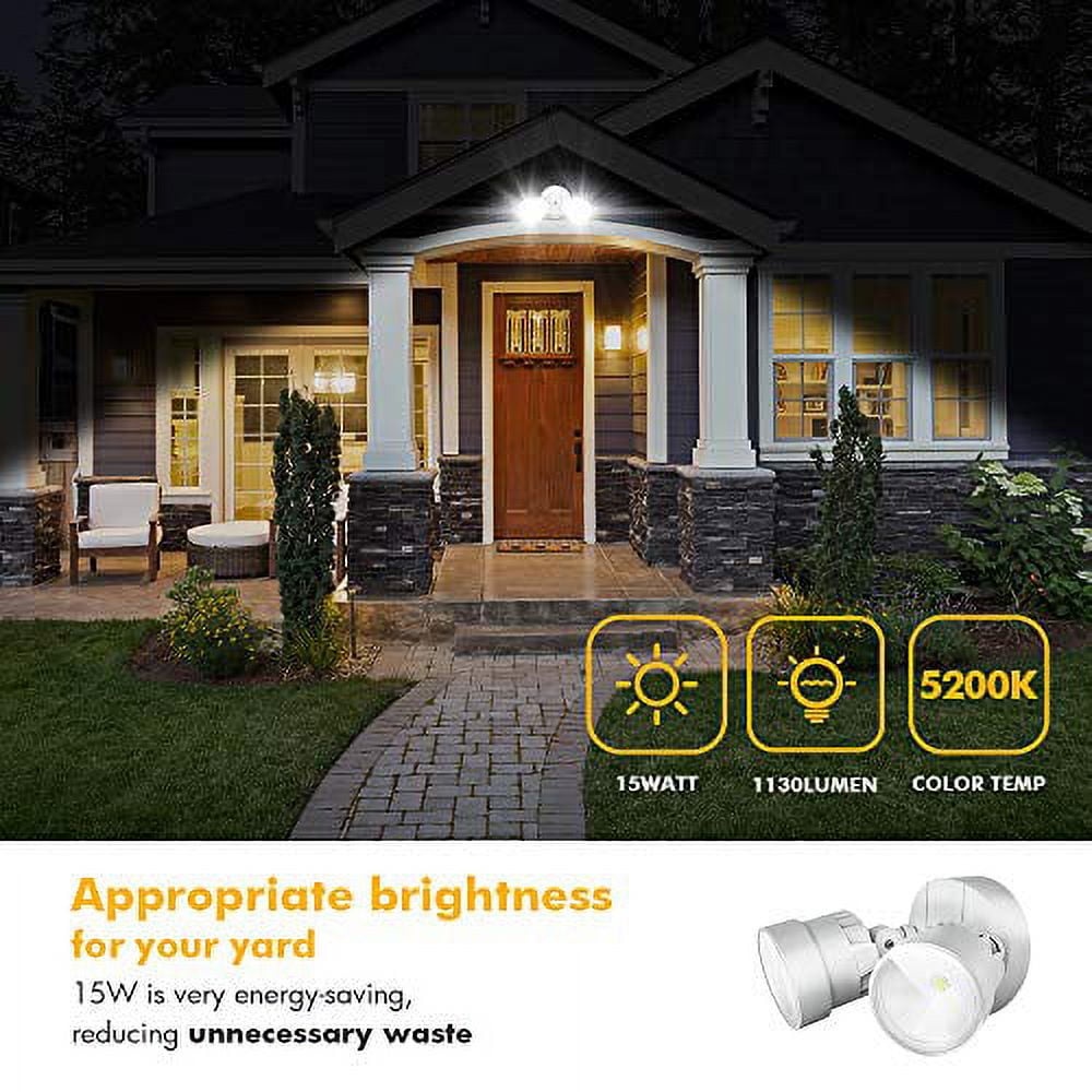2-Light White OD Integrated LED Wall or Eave Mount Flood Light with 110 Degree Light Bean Angle