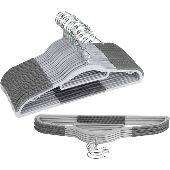 Hangers Plastic 30pack Space Saving Coat Hanger, Upgraded Rubber Stripe Non-Slip Pants Hangers, 360° Swivel Hook Clothes Hangers, 16.5 Inches, Gray