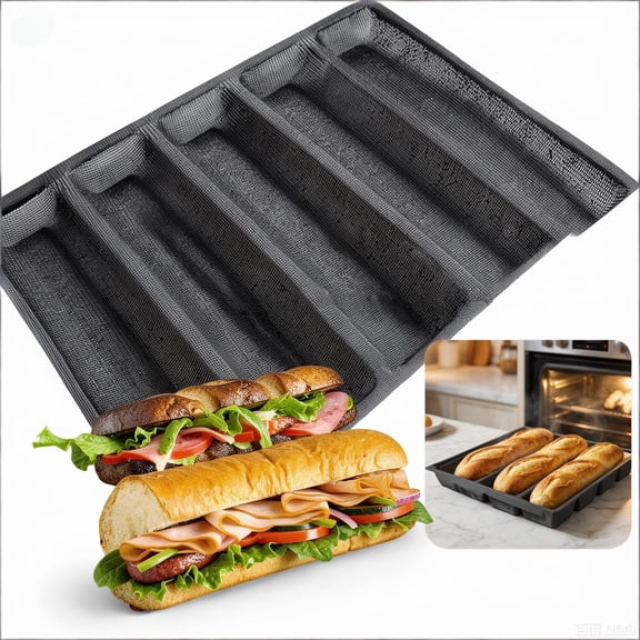 5-Loaf Silicone Baguette Bread Pan - Perforated Baking Mat French Bread Baking Pan, Non-Stick Sub Roll Sandwich Bread Loaf Pan for Homemade Bread