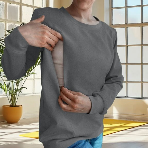 Karight Women's Nursing Shirts Long Sleeve Breastfeeding Tshirt with Hidden Zippers Loose Fit Nursing Tops