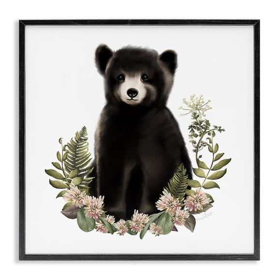 Stupell Industries Eclectic Floral Bramble Bear Black Framed Giclee Art, 12 x 12, by Studio Q