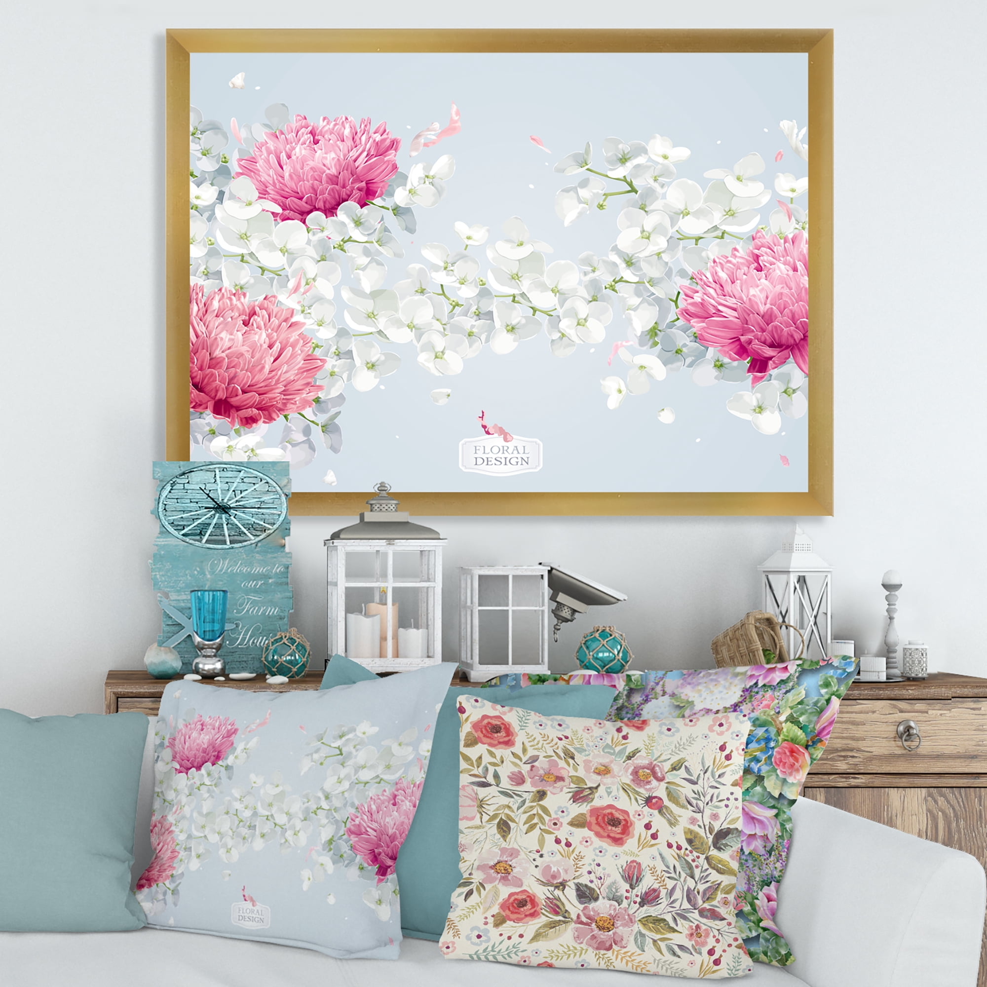 Designart 'Apple Blossom and Chrysanthemums' Traditional Framed Art Print