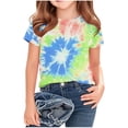 thumbnail image 2 of hengsof Girl's Short Sleeve Round Neck Fashion Tie Dye Print T-Shirt Soft Comfortable Summer Casual Children's Pullover Sizes 3-14 Years, 2 of 5