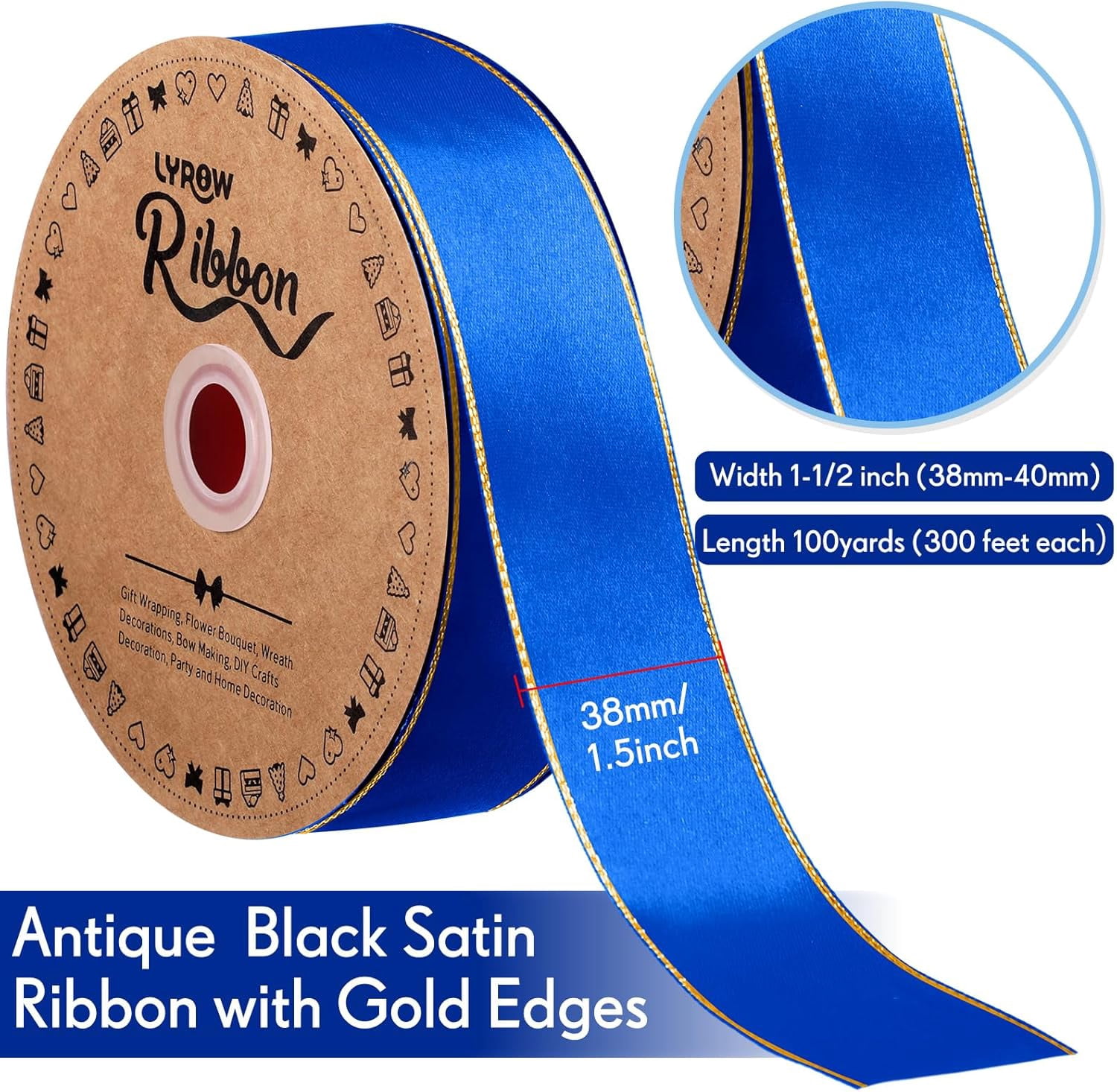 GYTY 50 Yards Red Satin Ribbon with Gold Edges 1.5 Inch Gold Border Fabric Ribbons Funeral Ribbon for Gift Wrapping DIY Crafts Wedding Shower Corsage Bible Decoration Bows Bouquet