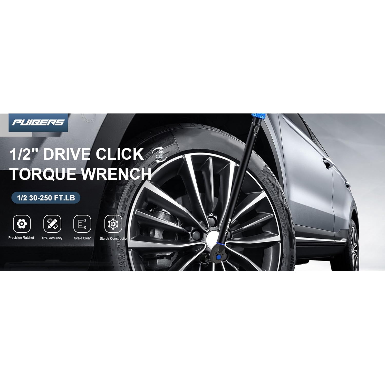 Torque Wrench 1/2 drive, 30-250 FT.LB/40.7-339 Nm, Dual-Direction Adjustable 1/2 Torque Wrench, 72-Tooth Click Dual Range Scales Torque Wrenches for Car, Truck,Tractor