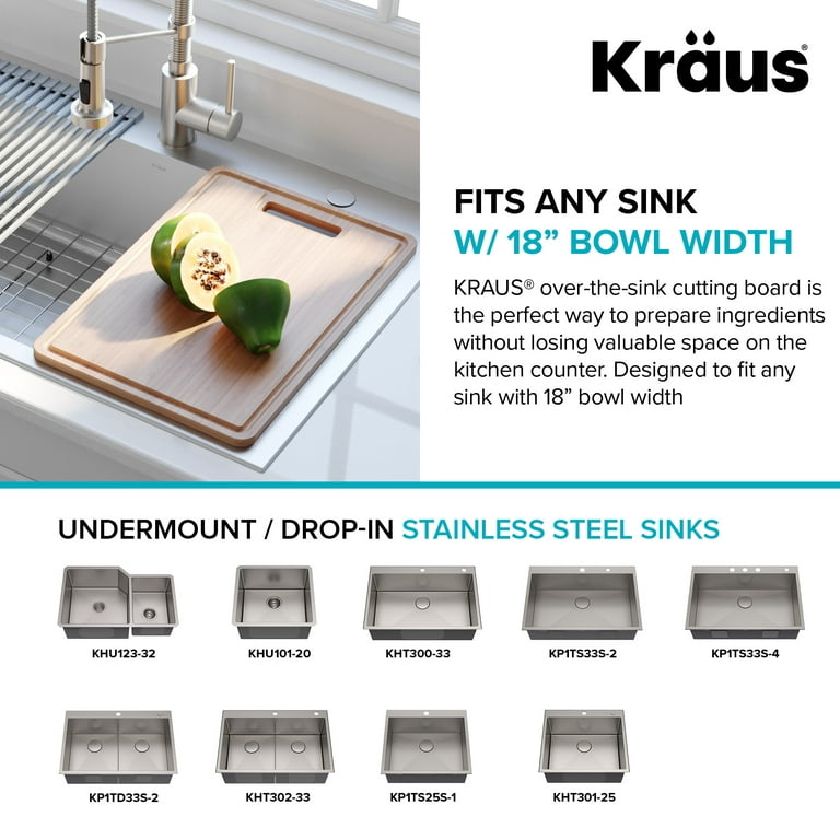 Kraus 12 in. Solid Bamboo Workstation Kitchen Sink Cutting Board