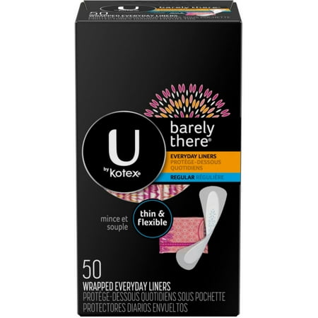 Kotex Pantiliners - 2 Pack - U by Kotex Barely There Thin & Flexible Liners, Regular 50 ea