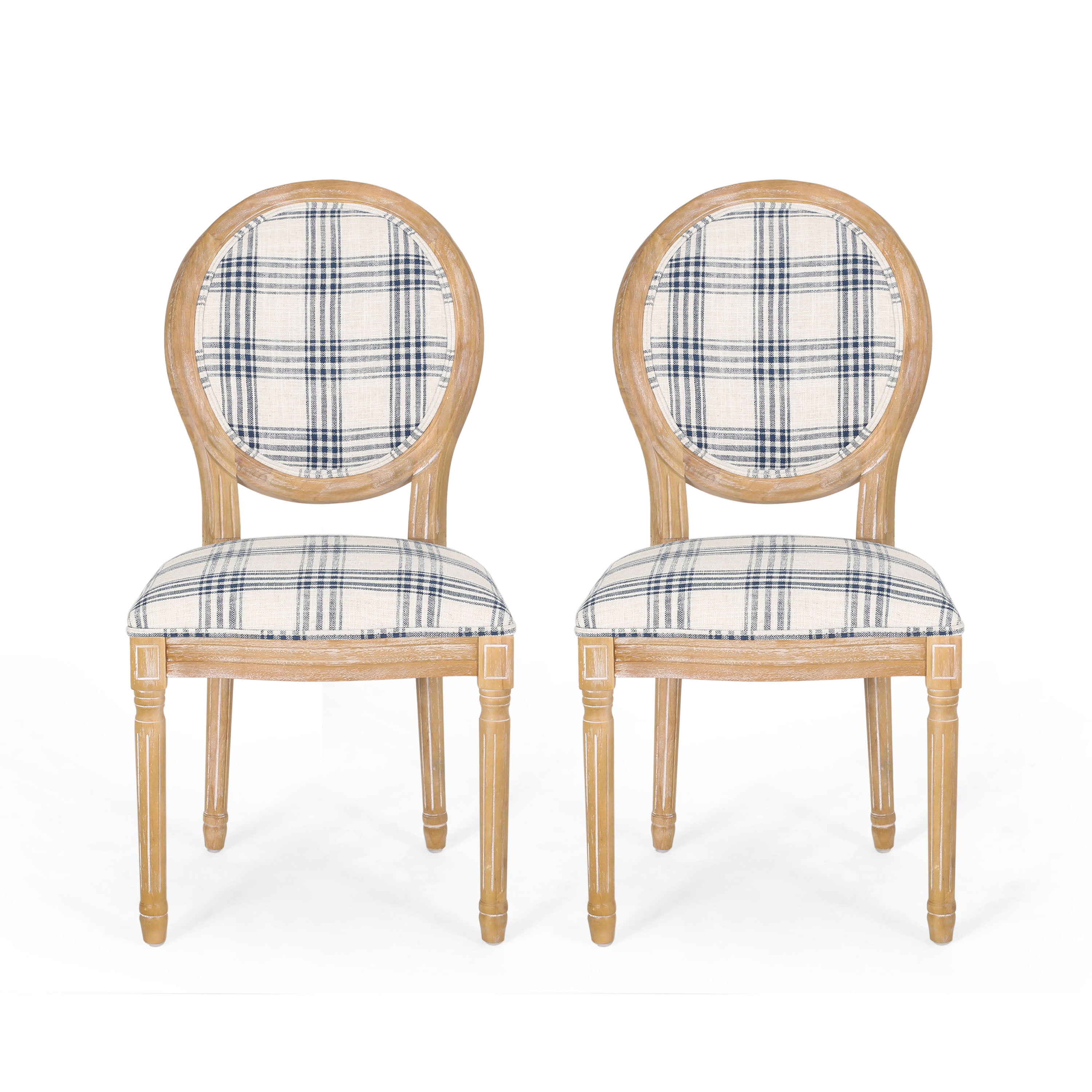 Noble House Karter French Fabric Dining Chairs, Set of 2, Dark Blue
