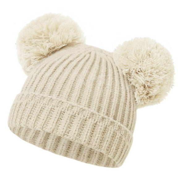 Favoffer Winter Hat for Baby Kids Toddler Children, Girls Beanie with Double Pom Pom Warm Fleece Lined, Girls Accessories Knit Beanies Cap 0-1Y