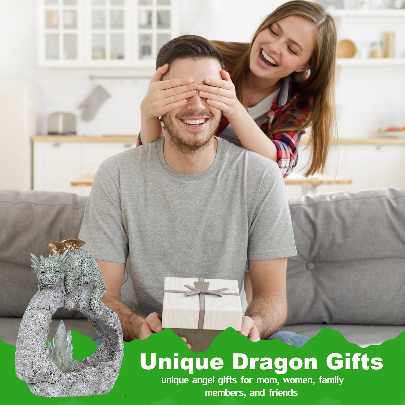 Solar Dragon Garden Statues Outdoor, Resin Dragon Statue Solar Figurine Lights Outdoor Waterproof, Solar Sculpture Dragon Decor for Garden Yard Patio, Dragon Gifts for Mom Grandma Women