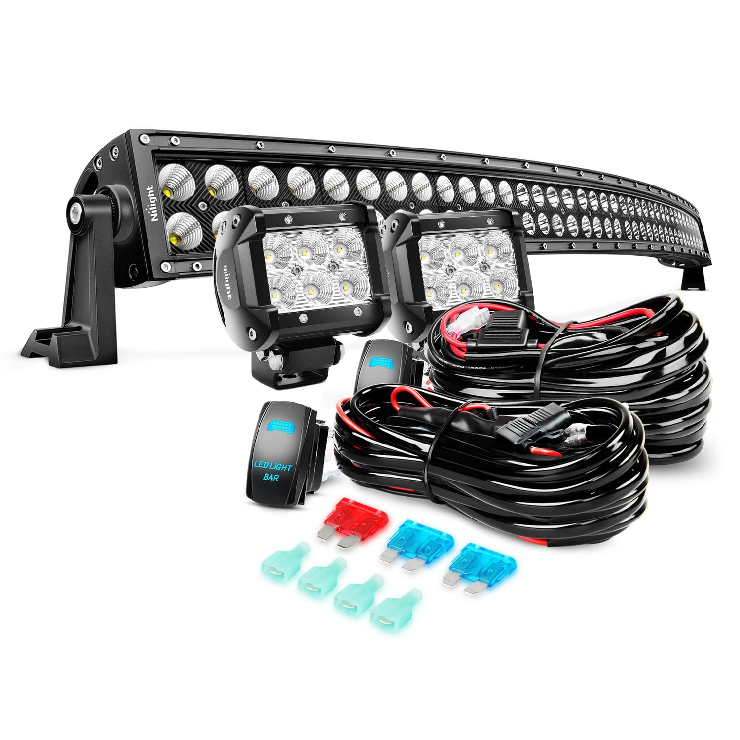 54Inch Curved LED Offroad Light Bar Combo 4/"LED PODS For SUV ATV FORD JEEP