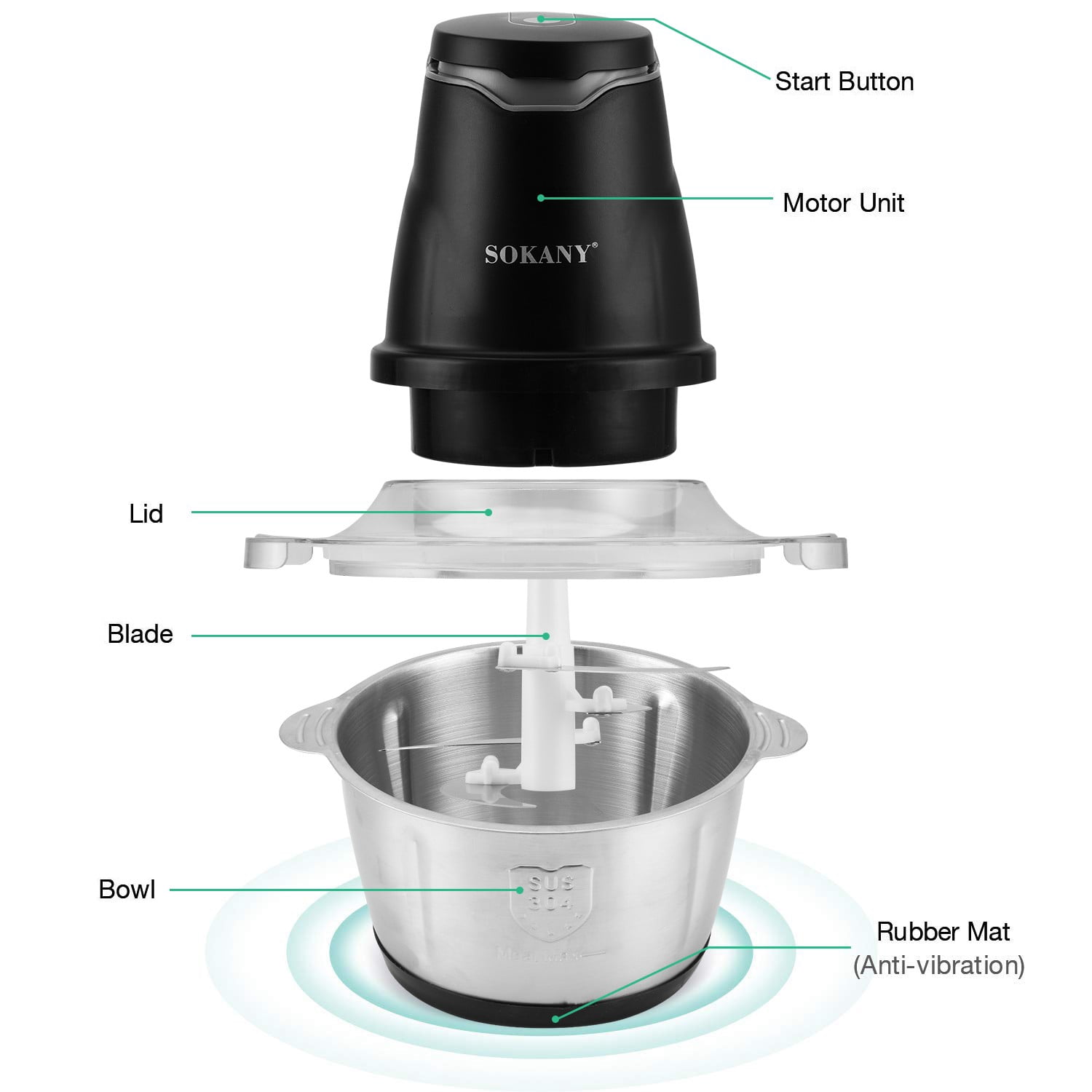 Cikuci Electric Food Chopper, 2L Stainless Steel Meat Grinder Food Processor and Sausage Maker