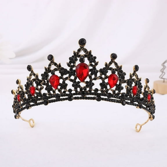 Zhuge Wedding Tiara for Bride Princess Tiara Headband Bridal Crown,Crystal Rhinestone Hair Jewelry Decor for Queen Girl Bride Birthday Prom Wedding Pageant Halloween Costume Party(Black Red)