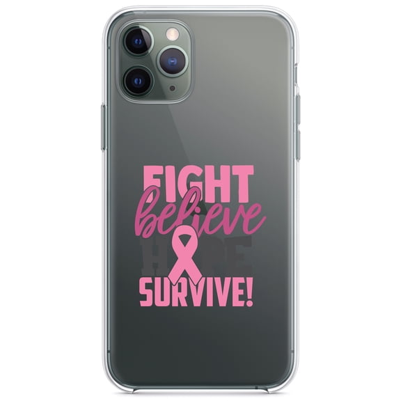 DistinctInk Clear Shockproof Hybrid Case for iPhone 12 MINI (5.4" Screen) - TPU Bumper Acrylic Back Tempered Glass Screen Protector - Pink Ribbon Cancer - Fight Believe Hope Survive