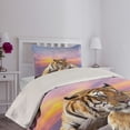 thumbnail image 4 of Ambesonne Savannah Quilted Coverlet 2 Pcs, Tiger and Colorful Sunset, Twin Size, Lavender and Mustard, 4 of 5