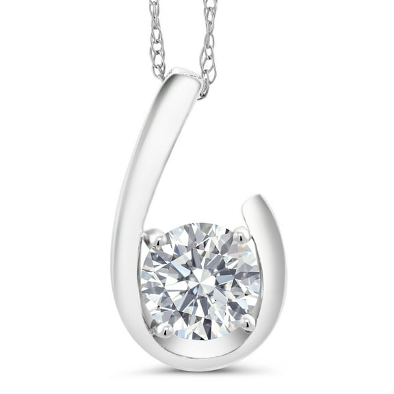 Gem Stone King 10K White Gold Lab Grown Diamond Pendant Necklace for Women | 0.74 Cttw | Gemstone April Birthstone | Round 6MM | DEF Color | VVS-VS Clarity | With 18 inch Chain