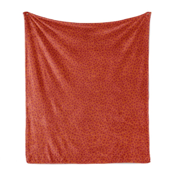 Floral Soft Flannel Fleece Throw Blanket, Spring Autumn Season Time Flower Print Inspired Image with Leaves Artwork, Cozy Plush for Indoor and Outdoor Use, 50" x 60", Scarlet and Maroon, by Ambesonne