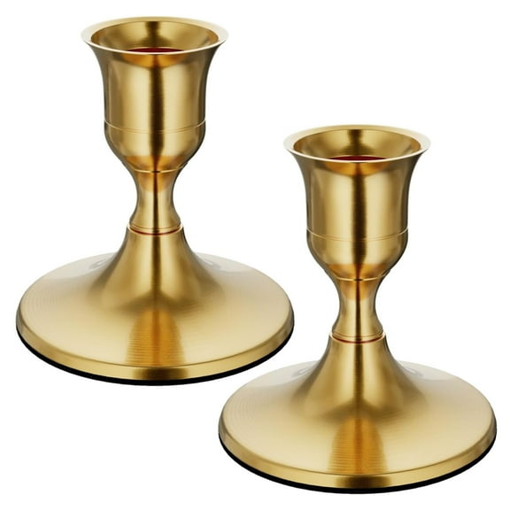 Vintage Brass Gold Taper Candle Holders, Set of 2, Metal Taper Candlestick Holder for Dinner Room Table Centerpiece, Wedding Reception, Festive,Mantel Decoration, Home Decor (Brass Gold, Set of 2)