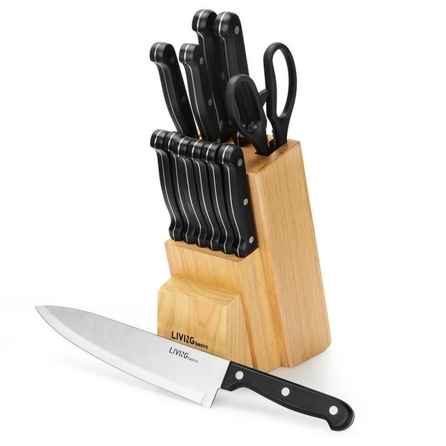 14-Piece Stainless Steel Kitchen Knife Set With Wooden Block,Utility Kitchen Knife Block Set for Home