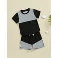 thumbnail image 3 of Suealasg 2Pcs Toddler Kids Boy Clothes 1T 2T 3T 4T Infant Short Sleeve Striped Print T-Shirt Tops +Elastic Shorts Set Baby Boy Summer Casual Outfits, 3 of 7