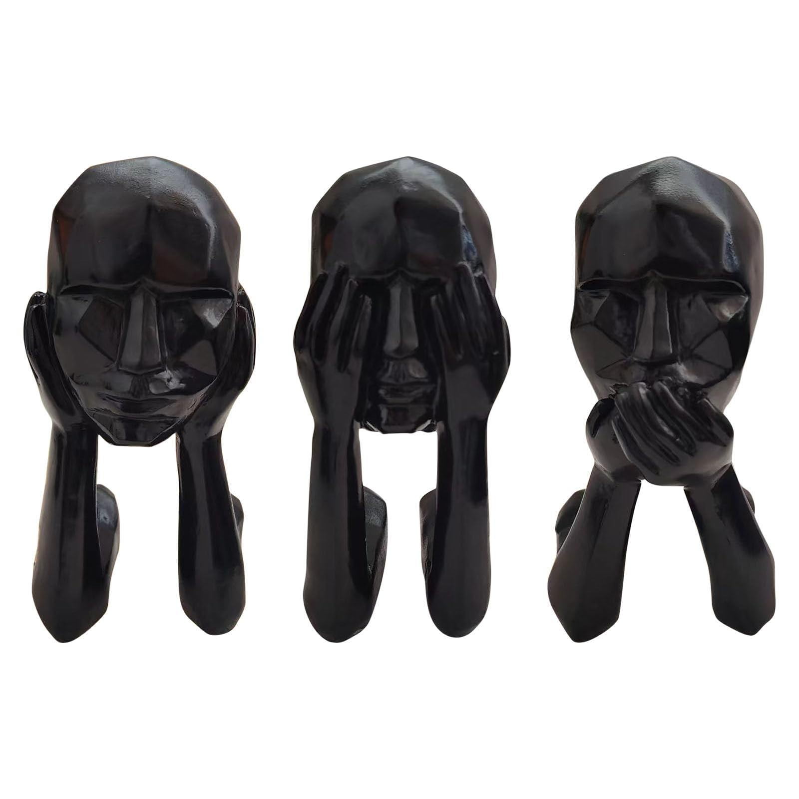 Riluanmi Desktop dress up 3PCS Black Thinker Statue Abstract Resin Sculpture Ornament Art Figurine 4.7inch Hear No Evil Speak No Evil Modern Aesthetic Sculpture Decorations For Living Room Bedro