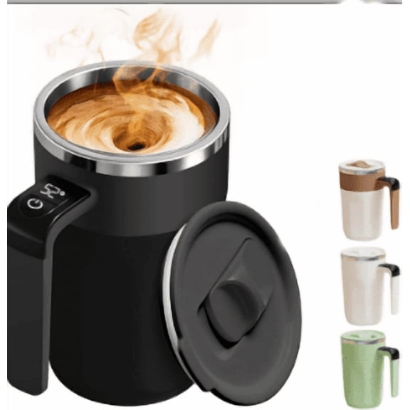 Self Stirring Coffee Mug – 2025 Rechargeable Auto Magnetic Stirring Mixing Mug with Temperature Display, 13oz Stainless Steel Travel Coffee Cup for Office, Home, Kitchen, Best Gift