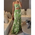 thumbnail image 4 of Blue Leaf Print Strapless Twist Front Cutout Smocked Maxi Dress, 4 of 10