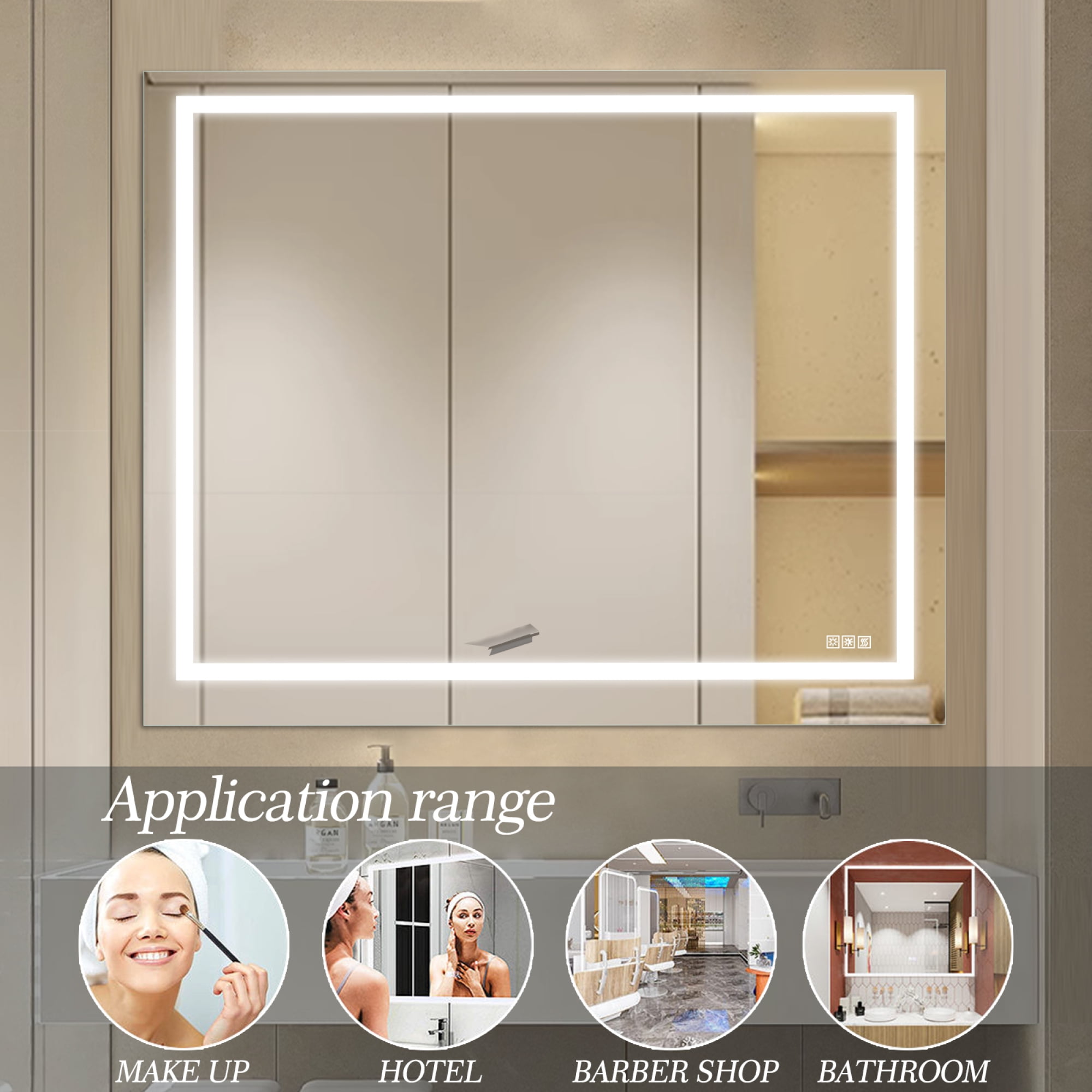Jopath 48" x 36" Bathroom Mirror with Anti-Fog and Touch Sensor, Modern Frameless Lighted Wall Mirror for Bathroom Vanity, Shower Room, or Dressing Area