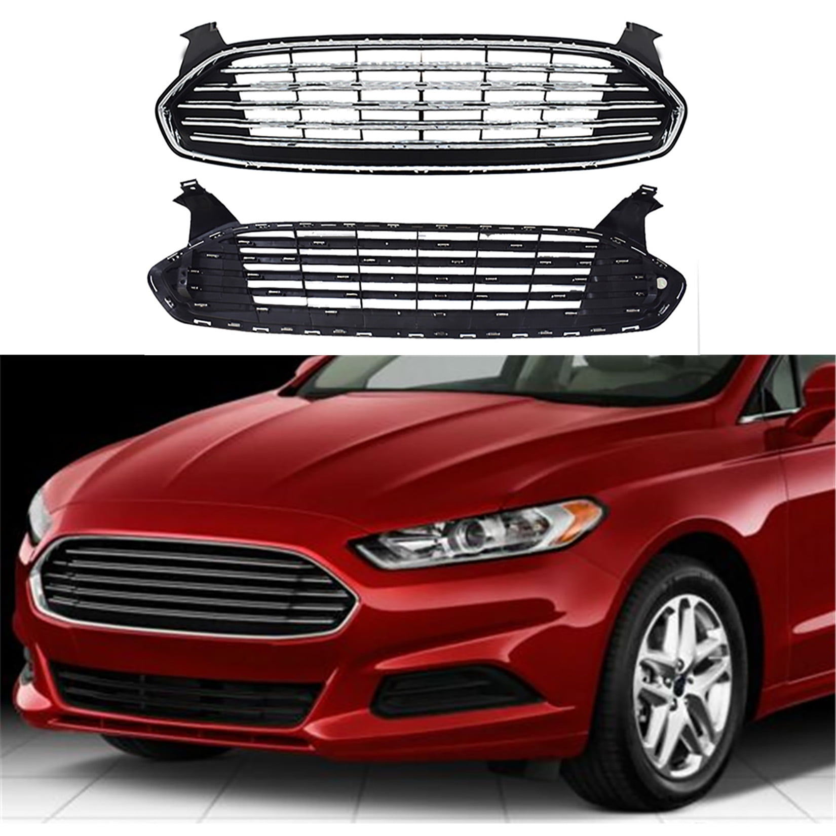 Upper & Lower Front Hood Mesh Bumper Grill Grille DS7Z8200BA DS7Z8200EA ...