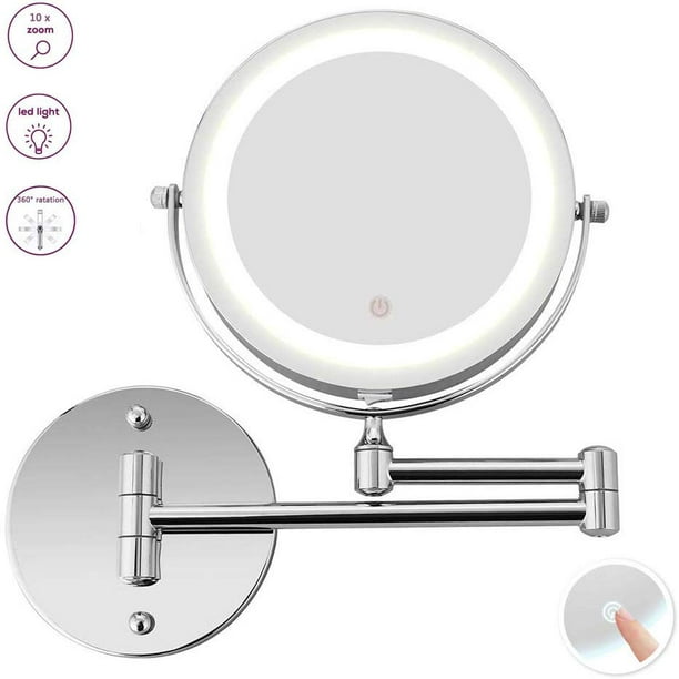 Led Lighted Makeup Mirror 10x Magnifying Illuminated Wall Mounted Bathroom Two Sided Flexible Gooseneck 360 Rotation With Usb Cable Operated Com - Wall Mounted Bathroom Mirrors Magnifying