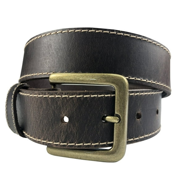 1.5"(38mm) Men's Brown Solid Buffalo Leather Stitched Belt Handmade in Canada by Zelikovitz Size 26 - 60 Size: 26 for 24" Waist