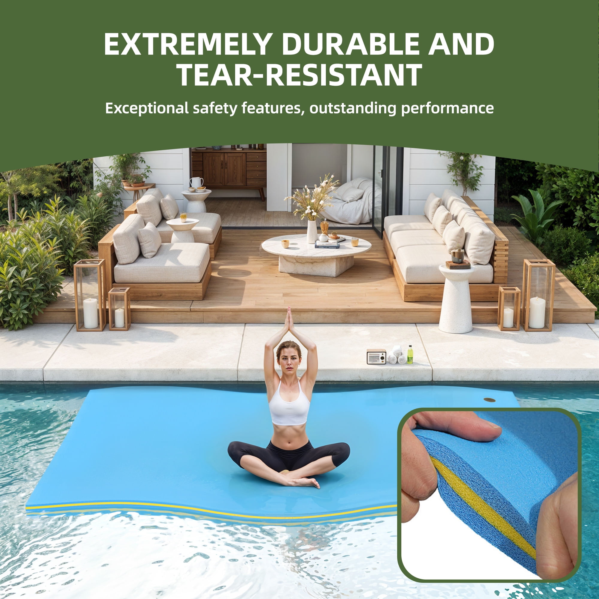 Uforic Blue Floating Water Mat, 275×180×3.5cm, XPE Foam, 2 Fixed Buckles, Easy Installation, Durable & Buoyant