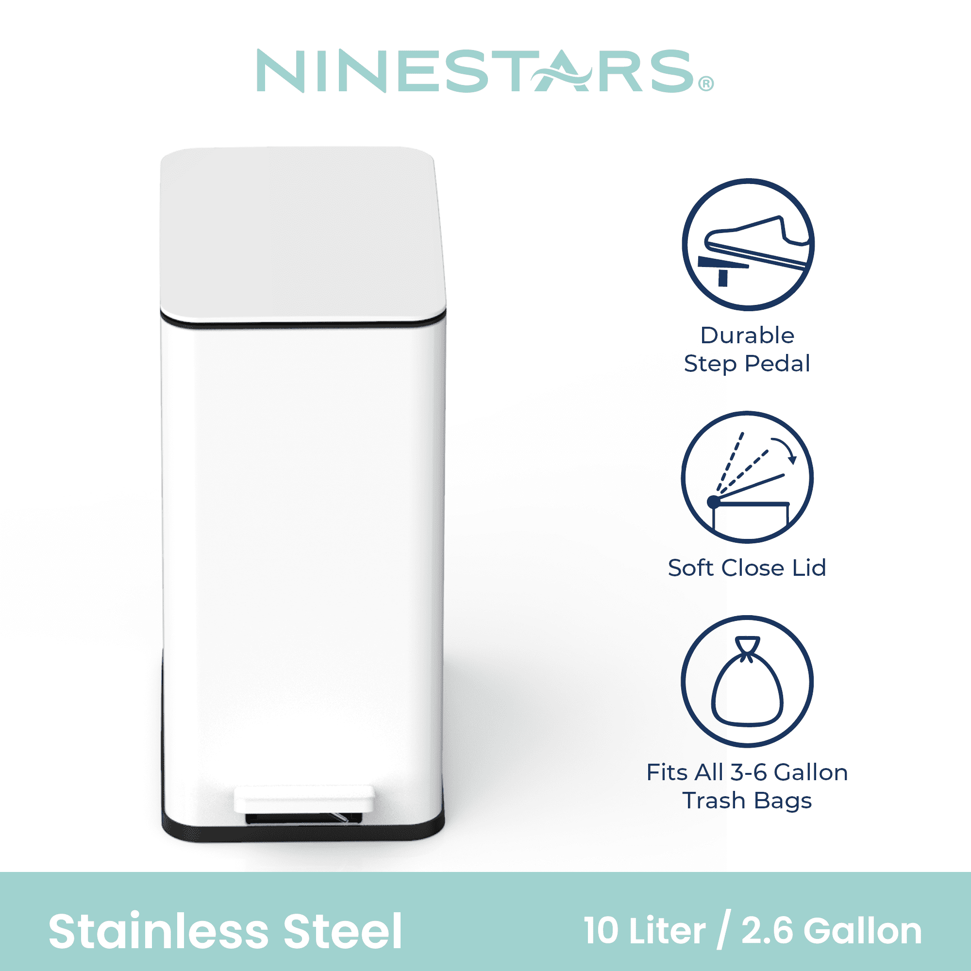 Nine Stars Bathroom Step Trash Can + Trash Bag