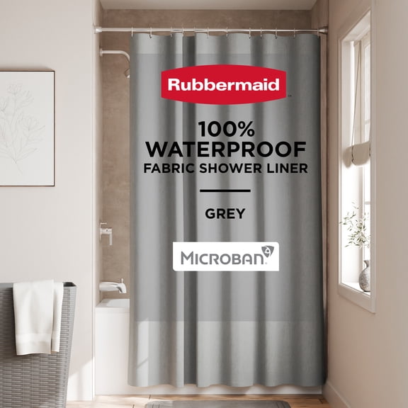 Rubbermaid Gray Waterproof Fabric Shower Liner, 70" x 72"