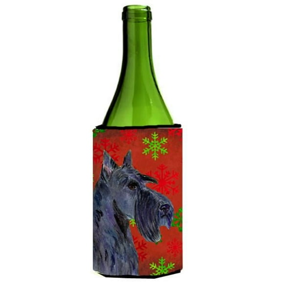 Scottish Terrier Red And Green Snowflakes Holiday Christmas Wine bottle sleeve