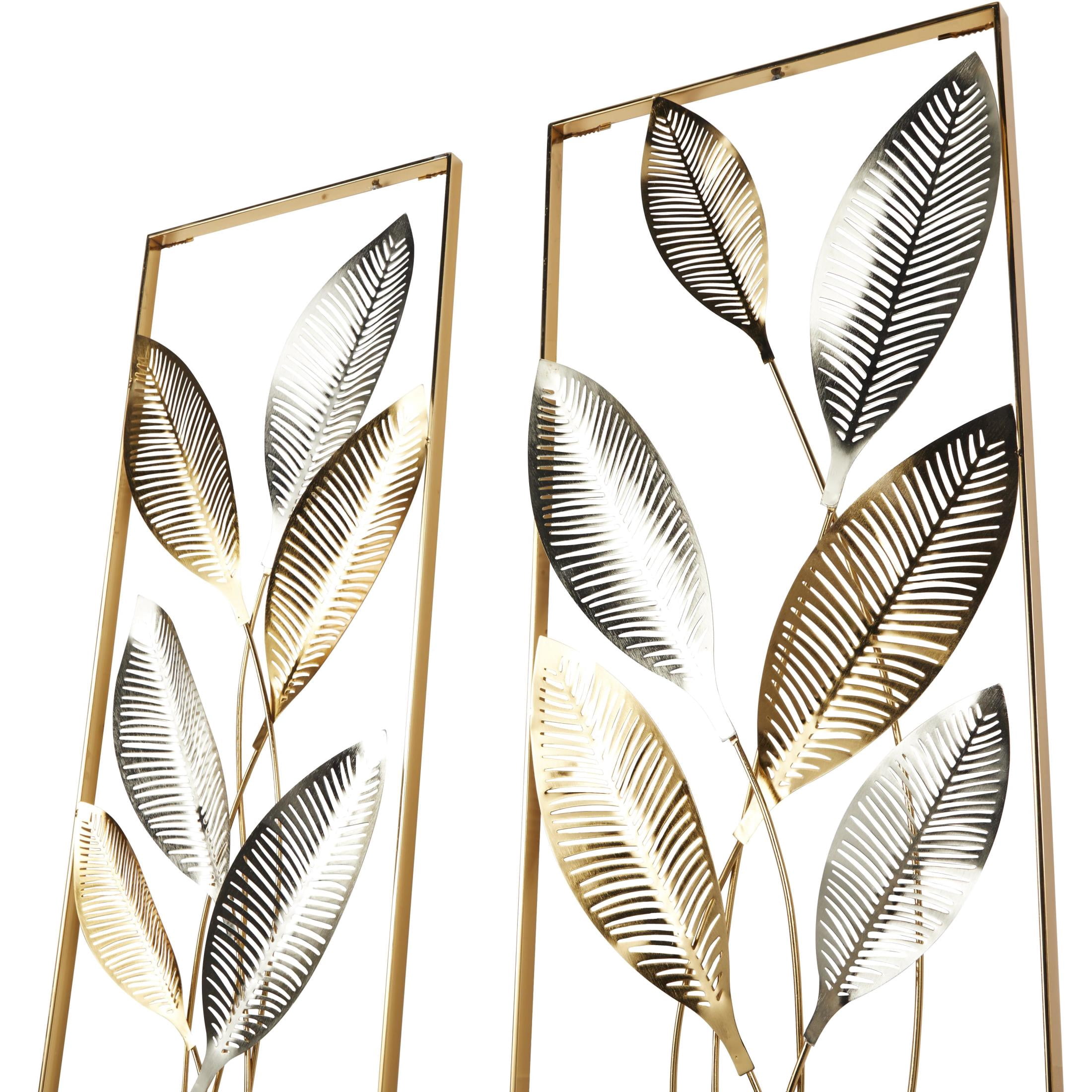 DecMode Gold Metal Metallic Cutout Leaf Wall Decor with Silver Accents (2 Count)