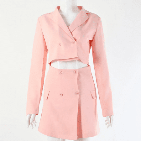 Girls Two Piece Outfits Red Long Sleeve Suit Skirt Two-piece Suit Female Short Sexy Skirt Set Cute 2 Piece Set Women Office Wear - Pink  S