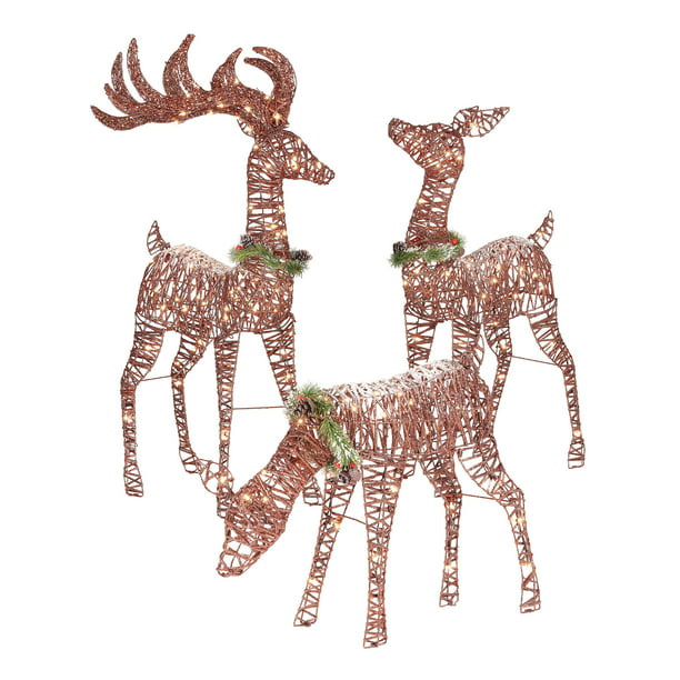 Holiday Time Light-up Outdoor 3-Piece Reindeer Family Decoration