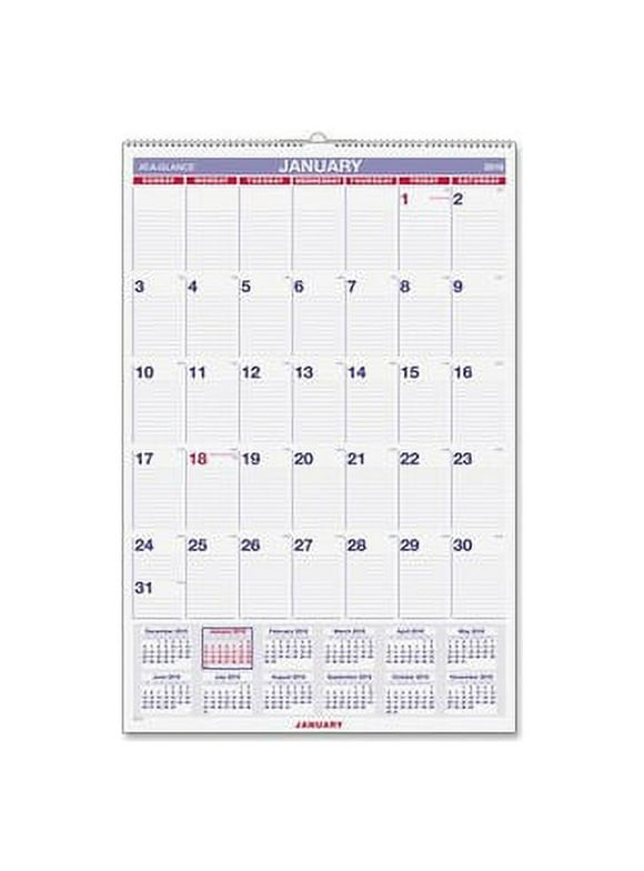 At-A-Glance Recycled Monthly Wall Calendar Julian Dates - Monthly - 1 Year - January 2022 till December 2022 - 1 Month Single Page Layout - 20" x 30" Sheet Size - 2.69" x 4.38" Block - Wire Bound - Wh