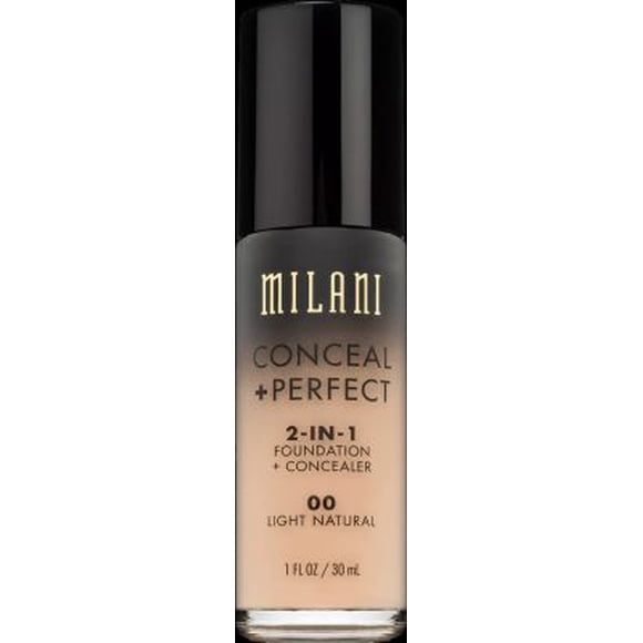 Milani Conceal + Perfect 2-in-1 Foundation + Concealer - Light Natural (1 Fl. Oz.) Base líquida libre de crueldad animal - Cubre círculos debajo de los ojos, imperfecciones y decoloración de la piel