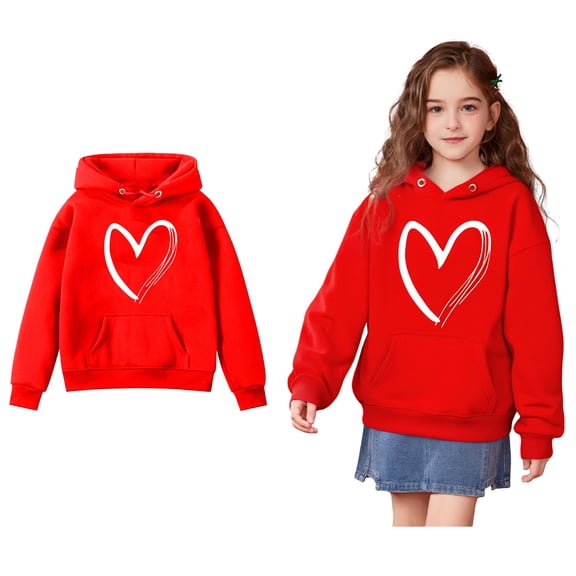 Kids Hoddies Kids Heart-patterned Hooded Casual Long Sleeve Hoodie Sweatershirt Pullover Warm Fall Winter Clothes Girls 3-4 Years Clothes