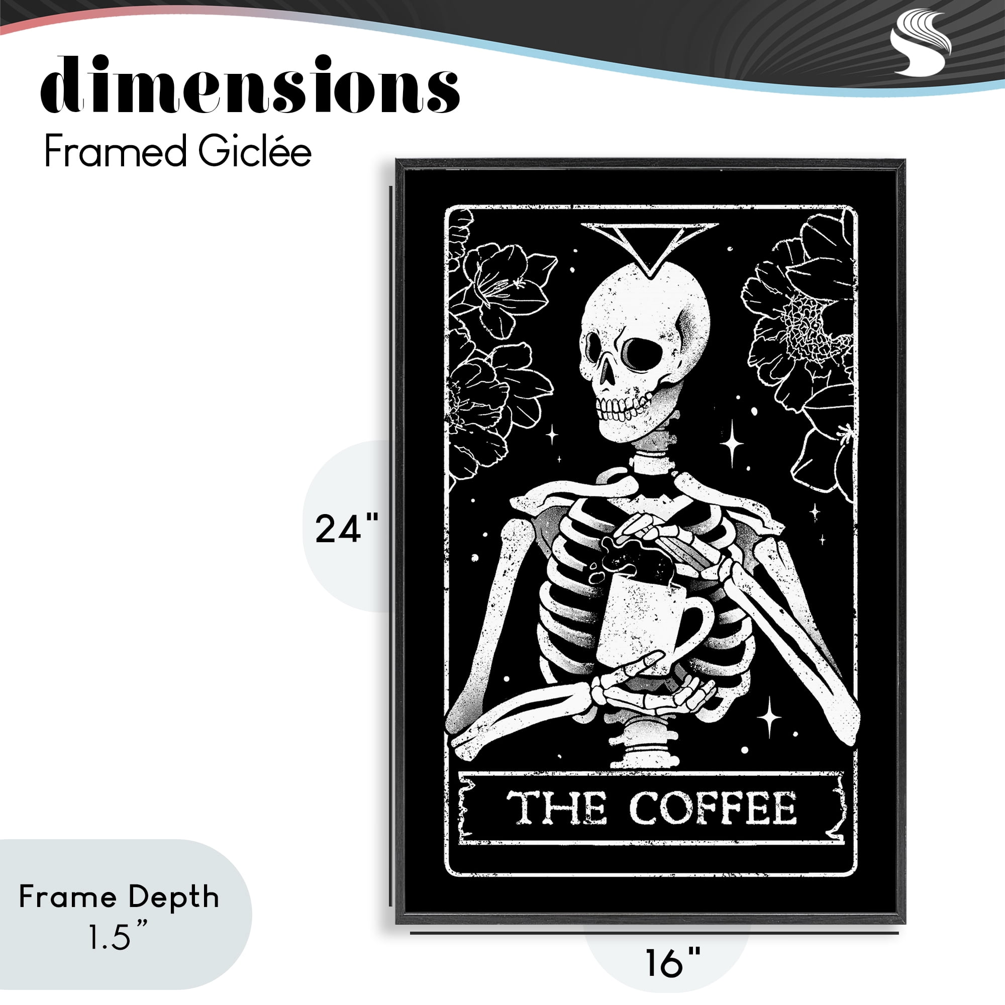Stupell Industries The Coffee Skeleton Tarot Black Framed Giclee Art, design by EduEly Designs