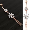 thumbnail image 2 of Navel Ring Flower Tassel Rhinestone Stainless Steel Body Ring Dangle Belly Ring, 2 of 10