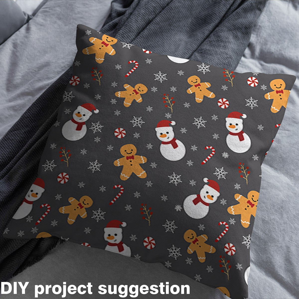 Homewish Cartoon Xmas Snowman Fabric by the Yard 3 Yard,Christmas Gingerbread Man Sewing Fabric,Gray Brown White Room Decor Fabric by the Yard For Boys Girls,Microfiber Bedroom Decor
