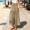 thumbnail image 5 of Womens High Waist Split Front Wide Leg Skort Pants Elastic Waistband Pocket Loose Thin Casual Culottes for Summer Coffee XL(XL), 5 of 10