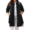 thumbnail image 2 of DARING DIVA Women's Plus Size Distressed Fray Hem Trucker Denim Jackets 2X Black, 2 of 6
