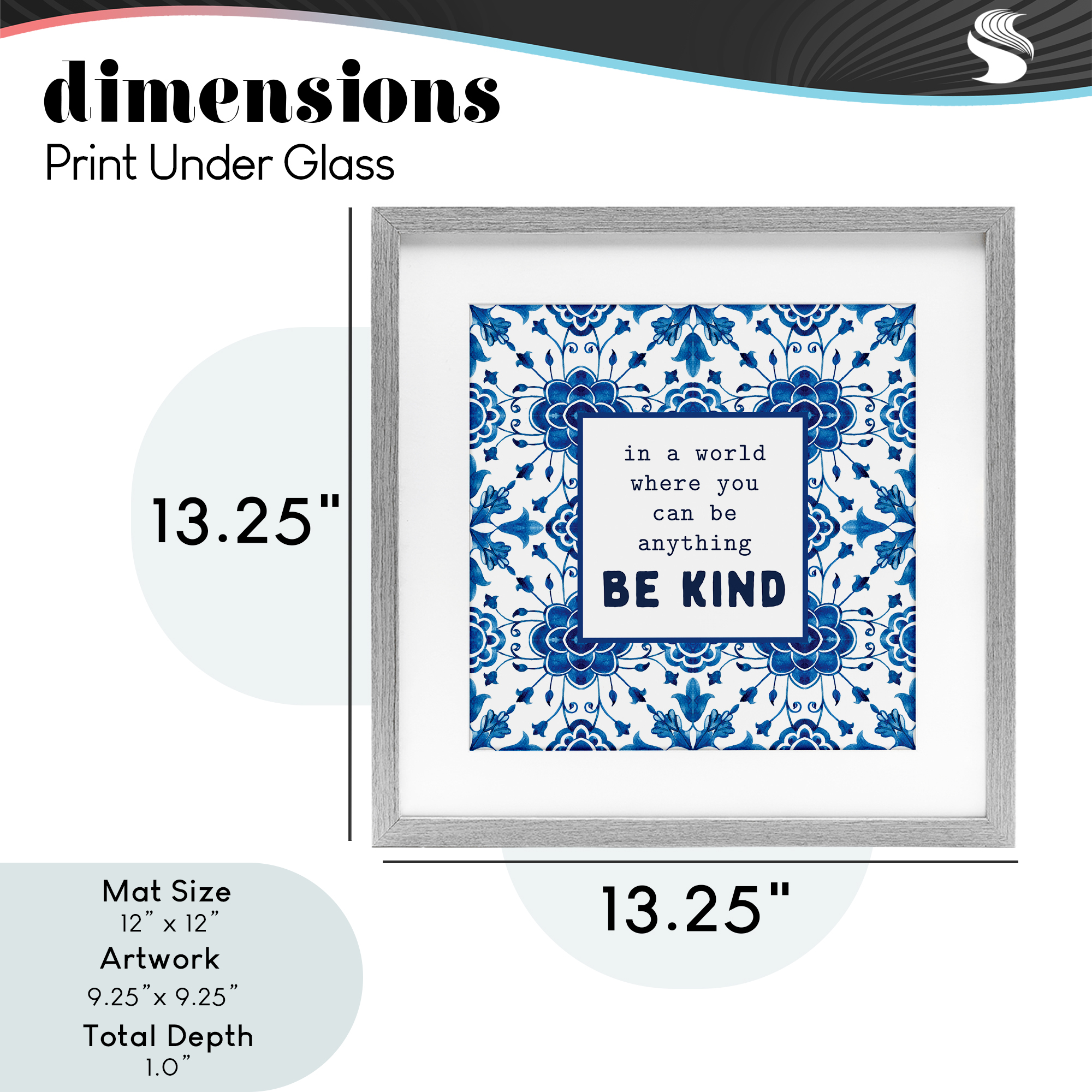 Patterned Be Kind Encouragement Gray Framed Print Under Glass, design by Lettered and Lined