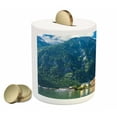 thumbnail image 2 of Landscape Piggy Bank, Natural View of Hallstatt in Austria Mountains Forest Town Houses Clear Sky, Ceramic Coin Bank Money Box for Cash Saving, 3.6" X 3.2", Green Blue White, by Ambesonne, 2 of 4