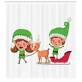 thumbnail image 3 of Ambesonne Elf Shower Curtain, Elves and Reindeer on Sleigh, 69"Wx84"L, White Multicolor, 3 of 3