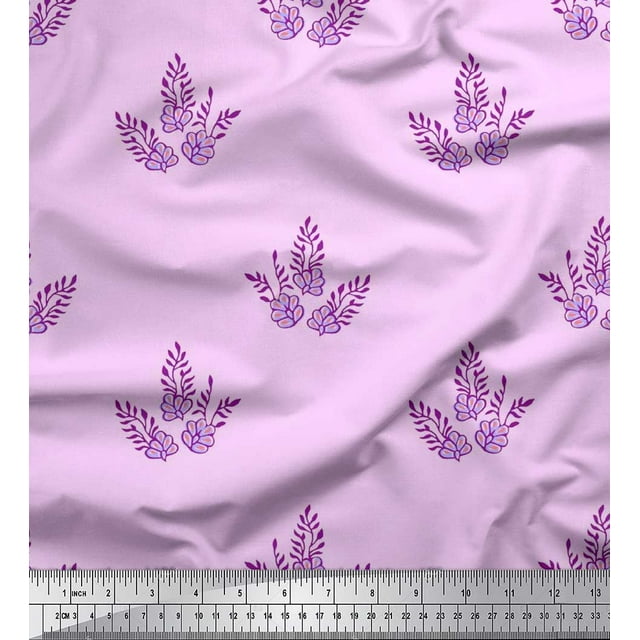 Soimoi Rayon Fabric Leaves & Floral Block Print Fabric by The Yard 42 Inch Wide